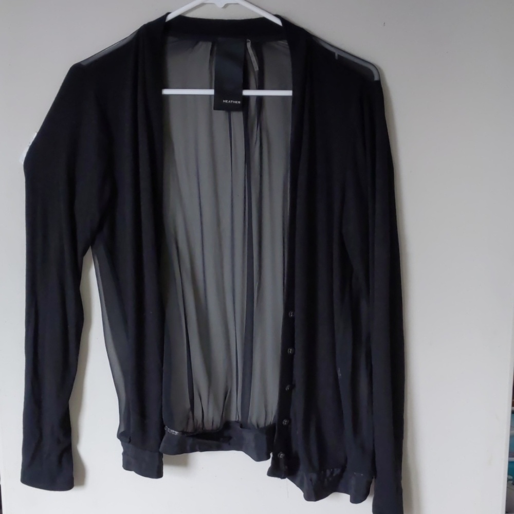 Sheer back black button up cardi
